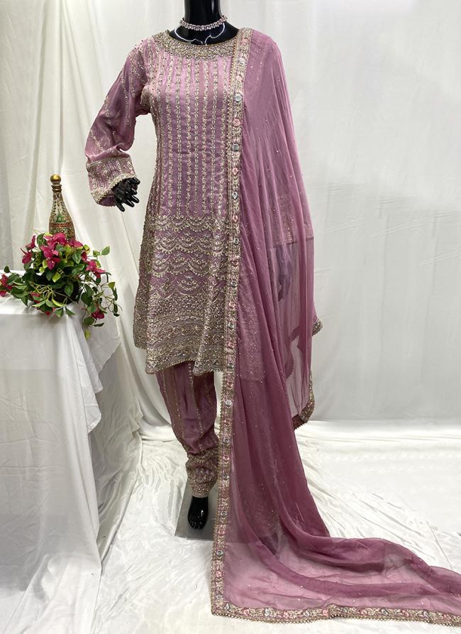 Shimmer Silk Lilac Wedding Wear Embroidery Work Readymade Salwar Suit